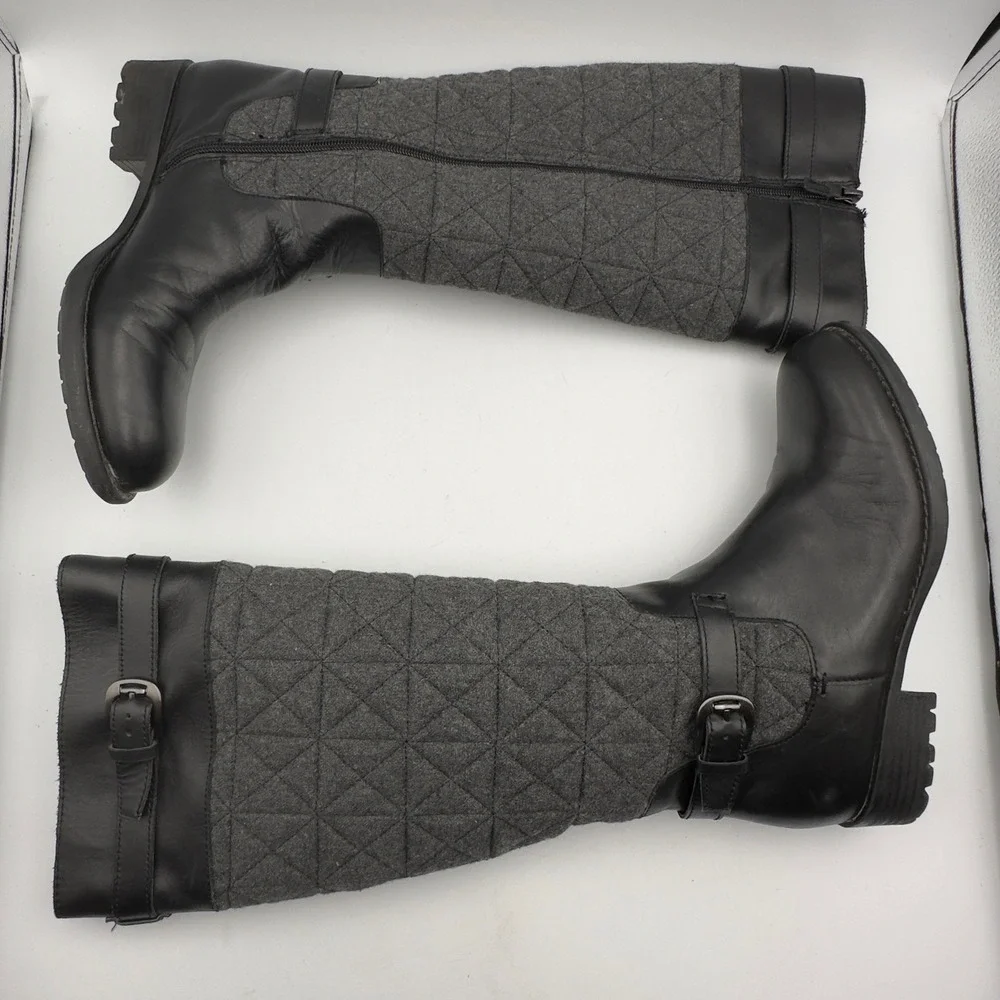 Franco Sarto Penelope Black Leather Grey Quilted Wool Tall Riding Boots 7.5M